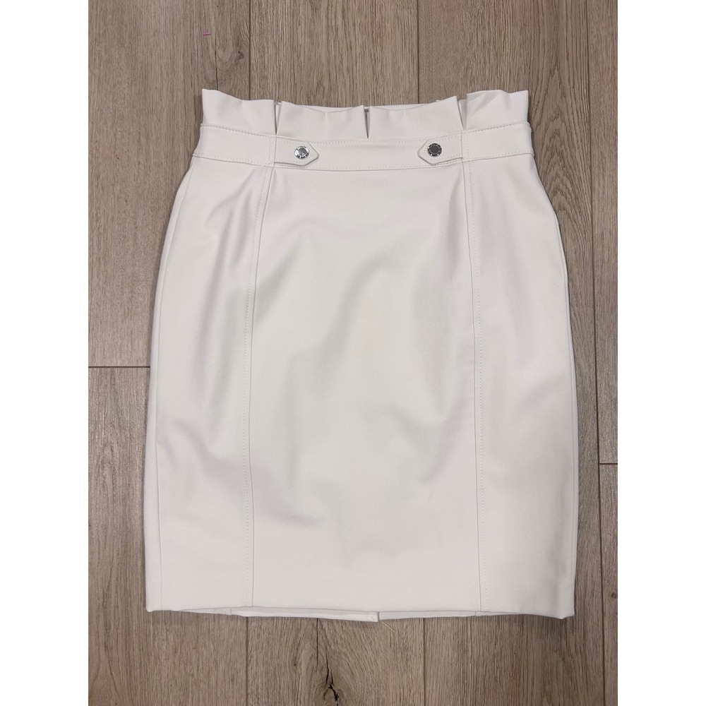 White House Black Market Ecru White Button Waist Pencil Skirt 8P 570283977